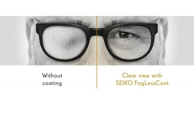 Soczewki plastikowe SEIKO 1.60 z powłoką zapobiegającą parowaniu Fogg Less Coat